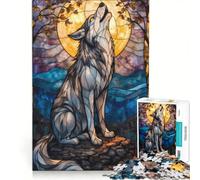 Rompecabezas para Adolescentes de 1000 Piezas: Lobo Aullando bajo la luz de la Luna Juego práctico, difícil y desafiante Regalo Ideal para los Amantes de los Juegos desafiantes 50x75cm