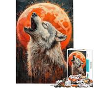 Rompecabezas para Adolescentes de 1000 Piezas Lobo Aullando con Luna Naranja Juguetes de Bricolaje para Adolescentes Decoración del hogar Regalo Ideal para Toda la Familia (tamaño 38x52cm)