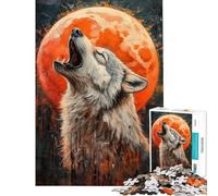 Rompecabezas para Adolescentes de 1000 Piezas Lobo Aullando con Luna Naranja Rompecabezas para Adultos Juegos relajantes decoración de Pared desafiante para completar (tamaño 50x75cm)