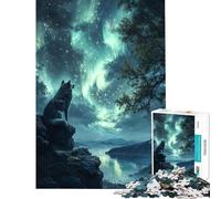 Rompecabezas para Adolescentes de 1000 Piezas Lobo bajo la Aurora Boreal Juego Educativo Juguete Juego Intelectual Gran Regalo para los Amantes de los Juegos Una Obra de Arte (Tamaño 38x26cm)