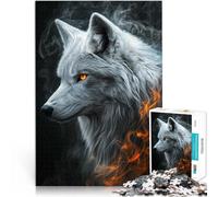 Rompecabezas para Adolescentes de 1000 Piezas Lobo Blanco en el Humo Juegos Divertidos con Piezas de Formas aleatorias Que se entrelazan Completamente 75x50cm