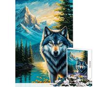 Rompecabezas para Adolescentes de 1000 Piezas Lobo en Paisaje de montaña Juego Educativo de Pintura Carrera de Velocidad Manual Juguetes para armar con póster a Juego y Hoja de Preguntas (38x26cm)