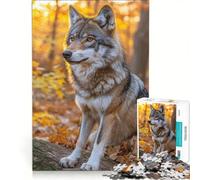 Rompecabezas para Adolescentes de 1000 Piezas Lobo en un Bosque otoñal Juego práctico para divertirse en Familia cumpleaños y Navidad 50x75cm