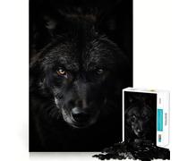 Rompecabezas para Adolescentes de 1000 Piezas Lobo Negro,Animal poderoso,Encaje, Juguete Creativo,para el Tiempo Libre,Regalo de decoración navideña 50x75cm