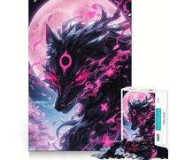 Rompecabezas para Adolescentes de 1000 Piezas Lobo Negro con Flores Rosas,diseño de Bordes, Juego para concentrarse,diversión para el Tiempo Libre,Regalo artístico de Navidad 50x75cm