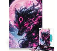 Rompecabezas para Adolescentes de 1000 Piezas Lobo Negro con Flores Rosas,diseño de Bordes precisos,Juego de concentración,Regalo Ideal para Momentos de Relax,Escena navideña 38x26cm