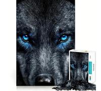 Rompecabezas para Adolescentes de 1000 Piezas Lobo Negro con Ojos Azules,diseño de Bordes precisos,Juego de concentración,Regalo Ideal para Momentos de Relax,Escena navideña 38x52cm