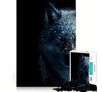 Rompecabezas para Adolescentes de 1000 Piezas Lobo Negro con Ojos Azules,Encaje, Juguete artístico y Creativo,Ideal para el Tiempo Libre 38x26cm