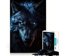 Rompecabezas para Adolescentes de 1000 Piezas Lobo Negro con Ojos Azules,Encaje, Juguete Creativo,para el Tiempo Libre,Regalo de decoración navideña 38x26cm