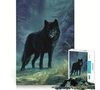 Rompecabezas para Adolescentes de 1000 Piezas Lobo Negro en el Bosque,Arte de Borde Premium,Juego de concentración Mental,diversión para el Tiempo Libre,Regalo artístico de Navidad 38x52cm