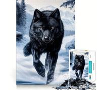 Rompecabezas para Adolescentes de 1000 Piezas Lobo Negro en Paisaje Invernal,diseño de Bordes precisos,Juego Divertido y Relajante,Regalo navideño Tranquilo 38x26cm