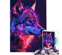Rompecabezas para Adolescentes de 1000 Piezas Lobo neón con Efecto Glitch Difícil y desafiante Juego Familiar Apto para Mayores de 14 años (50x75cm)