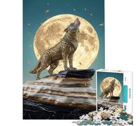 Rompecabezas para Adolescentes de 1000 Piezas Lobo ornamentado Aullando a la Luna Diversión en casa Ideal para Pasar el Tiempo Durante Las Vacaciones Juegos Divertidos para Mayores de 14 años 38x52cm
