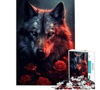 Rompecabezas para Adolescentes de 1000 Piezas Lobo poderoso en Rosa roja Ideal para cumpleaños y Navidad Mejora la Memoria Juguete Decorativo para la Pared Apto para Mayores de 14 años 50x75cm