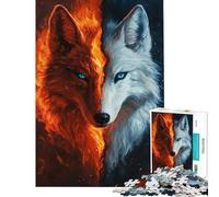 Rompecabezas para Adolescentes de 1000 Piezas Lobos de Fuego y Hielo - Rompecabezas para Adultos Juegos Divertidos Carrera de Velocidad Manual interacción Entre Padres e Hijos (tamaño 38x52cm)