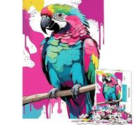 Rompecabezas para Adolescentes de 1000 Piezas Loro Colorido en una Rama con Salpicaduras de Pintura Juego desafiante Juguete para ejercitar la Mente Difícil Excelentes Regalos y Juguetes (38x26cm)