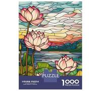 Rompecabezas para Adolescentes De 1000 Piezas Lotus Flowers Stained Glass Rompecabezas para Adultos Juego Práctico Una Obra De Arte Cumpleaños 70x50cm/1000pcs