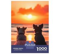 Rompecabezas para Adolescentes De 1000 Piezas Lovely Couple Dogs Watching Sunset on The Beach Rompecabezas para Adultos Juegos Relajantes Análisis Y Lógica Difícil Y Desafiante 38x26cm/1000pcs