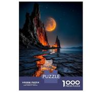 Rompecabezas Para Adolescentes De 1000 Piezas Luminous Moonlit Cliffs with Fiery Lava Stream - Vivid Horizon Landscape Rompecabezas Para Adultos Juguetes Antiestrés Arte De Pared Regalos De Cumpleaños