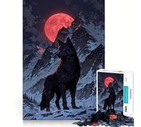 Rompecabezas para Adolescentes de 1000 Piezas Luna de Sangre Alfa︰ Wolf Mountain King Arte de Borde Exacto,Juego de concentración,Regalo,Juego de Momentos acogedores,Arte de Escena navideña 38x52cm