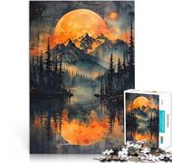 Rompecabezas para Adolescentes de 1000 Piezas Luna Naranja sobre Las montañas Juegos Divertidos Regalos para Amigos y Familiares 38x26cm