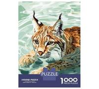 Rompecabezas para Adolescentes De 1000 Piezas Lynx Swimming in Water Digital Art Rompecabezas Juegos Relajantes Difícil Difícil Diversión Actividades En Casa, 38x26cm/1000pcs