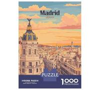 Rompecabezas para Adolescentes De 1000 Piezas Madrid, Spain Cityscape Illustration Rompecabezas para Adolescentes Juego Práctico Desafío Difícil Desafiante De Completar 38x26cm/1000pcs