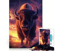 Rompecabezas para Adolescentes de 1000 Piezas Majestad del Bisonte al Atardecer Piezas de Corte Limpio Juego Inteligente Regalo Ideal para el Tiempo Libre Juego con Escena navideña Arte (50x75cm)