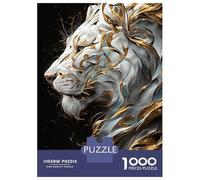 Rompecabezas Para Adolescentes De 1000 Piezas Majestic White Lion with Gold Embellishments Rompecabezas Para Adultos Juguete Decoración De Pared Corte De Precisión Para Cumpleaños, Navidad 38x26cm/100