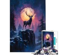 Rompecabezas para Adolescentes de 1000 Piezas Majestuoso Ciervo bajo una Luna Brillante Actividades Divertidas para Hacer en casa Decoración del hogar Juego práctico para Mayores de 14 años (38x52cm)