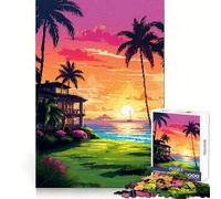 Rompecabezas para Adolescentes de 1000 Piezas,Mansión de Hawái,Pixel,Decoración Impecable,Juego de Habilidad Mental,Juego para el Tiempo de Descanso,Exhibición de Arte navideño 38x26cm