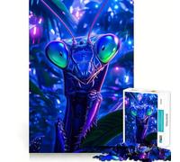 Rompecabezas para adolescentes de 1000 piezas Mantis religiosa azul en primer plano,diseño de bordes precisos,juego divertido para concentrarse,momento de diversión tranquilo,regalo navideño relajante