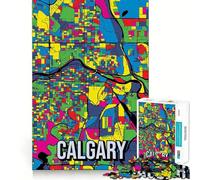 Rompecabezas para Adolescentes de 1000 Piezas,Mapa de la Ciudad de Calgary,Canadá,Estilo Pop Art,decoración de Corte preciso,Juguete Creativo y Divertido,Juego de Paz,Pieza de Arte navideña (38x26cm)