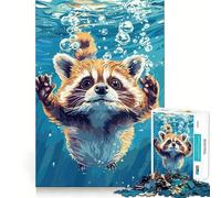 Rompecabezas para Adolescentes de 1000 Piezas Mapache de Dibujos Animados Nadando bajo el Agua con Burbujas Piezas de Ajuste preciso Juguete Divertido y silencioso Ideal y Actividades artísticas