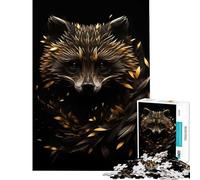 Rompecabezas para Adolescentes de 1000 Piezas Mapache Negro y Dorado para Juegos educativos Juguete de desafío Juegos educativos decoración de Pared Regalo de cumpleaños (tamaño 38x26cm)