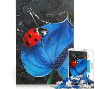 Rompecabezas para Adolescentes de 1000 Piezas Mariquita sobre Fondo de anturio Azul Juguete Educativo para Mejorar la Memoria Incluye póster y Hoja de Preguntas y respuestas 50x75cm