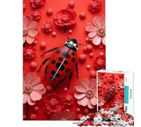 Rompecabezas para adolescentes de 1000 piezas Mariquita vibrante entre flores rojas arte de la naturaleza juguetes educativos juego educativo decoración perfecta regalos de cumpleaños (tamaño 38x26cm)