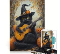 Rompecabezas para Adolescentes de 1000 Piezas Melodía de Halloween de Gato,Bordes impecables,Juego Divertido para Pensar,Momento Divertido y Acogedor,Exhibición de Arte navideño (38x52cm)