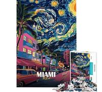 Rompecabezas para Adolescentes de 1000 Piezas Miami EE UU Noche Estrellada Arte Rompecabezas para Adolescentes Juego de ingenio Regalo para Mujeres difícil y desafiante (tamaño 50x75cm)