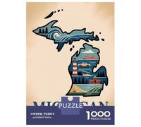 Rompecabezas para Adolescentes De 1000 Piezas Michigan The Great Lakes State Illustration Rompecabezas para Adolescentes Juego Práctico Desafío Difícil Desafiante De Completar 52x38cm/1000pcs