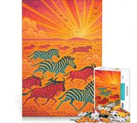 Rompecabezas para Adolescentes de 1000 Piezas: Migración de Animales africanos al Atardecer, Juegos Familiares, ensamblaje de Patrones, fortalece el Amor Entre Parejas 50x75cm