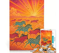 Rompecabezas para Adolescentes de 1000 Piezas: Migración de Animales africanos al Atardecer Juegos relajantes, de análisis y lógica Regalo de cumpleaños o para viajeros 38x52cm