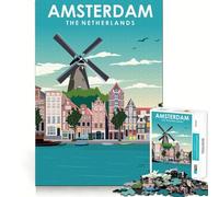 Rompecabezas para Adolescentes de 1000 Piezas Molino de Viento de Ámsterdam,Ideal para Viajes,con articulaciones Suaves,Divertido para ejercitar el Cerebro Relajante y Divertido