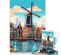 Rompecabezas para Adolescentes de 1000 Piezas Molino de Viento de Ámsterdam,Ideal para Viajes,con articulaciones Suaves,Divertido para ejercitar el Cerebro Relajante y Divertido