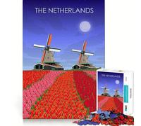 Rompecabezas para Adolescentes de 1000 Piezas Molino de Viento de los Países Bajos, Corte Limpio, decoración, Juguete Creativo y Divertido, Juego de Paz, Pieza de Arte navideña (38x26cm)