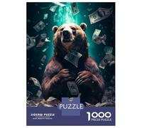 Rompecabezas para Adolescentes De 1000 Piezas Money Bear Dollar Bills Rompecabezas para Adultos Juguetes Antiestrés Patrón De Montaje Cumpleaños 70x50cm/1000pcs