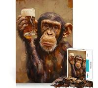 Rompecabezas para Adolescentes de 1000 Piezas Mono Bebedor de Cerveza,Piezas de Corte Limpio,Juego Inteligente,Regalo,Tiempo Libre,Juego,Escena navideña,Arte (50x75cm)