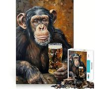 Rompecabezas para Adolescentes de 1000 Piezas Mono Bebiendo Cerveza,Arte de Corte Fino,Actividad para desarrollar la Mente,Juego Relajante, Tranquilo (38x26cm)