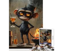 Rompecabezas para Adolescentes de 1000 Piezas Mono con Bebida y Fuego Juguete para decoración de Pared Regalo Divertido Juego de ingenio Mejora el Amor Entre Parejas tamaño 38x26cm