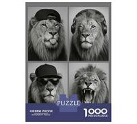Rompecabezas para Adolescentes De 1000 Piezas Monochrome Lions with Accessories Collage Rompecabezas para Adultos Juegos Familiares Análisis Y Lógica Cumpleaños Y Navidad 70x50cm/100